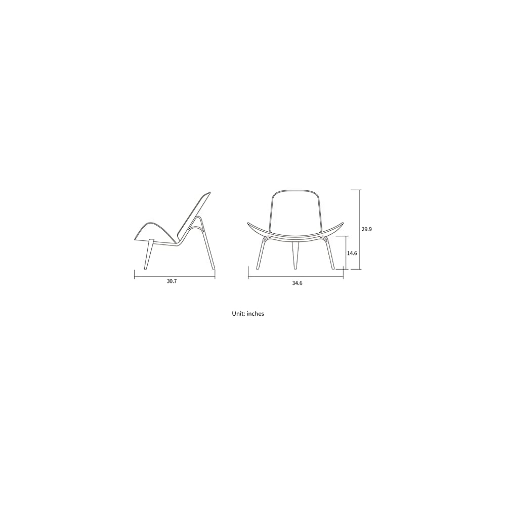 Hans Wegner Style Three- Legged Shell Chair Ash Plywood White Faux Leather Accent Chair Living Room Furniture Mid-Century Modern Shell Chair (Wood Color-Black)