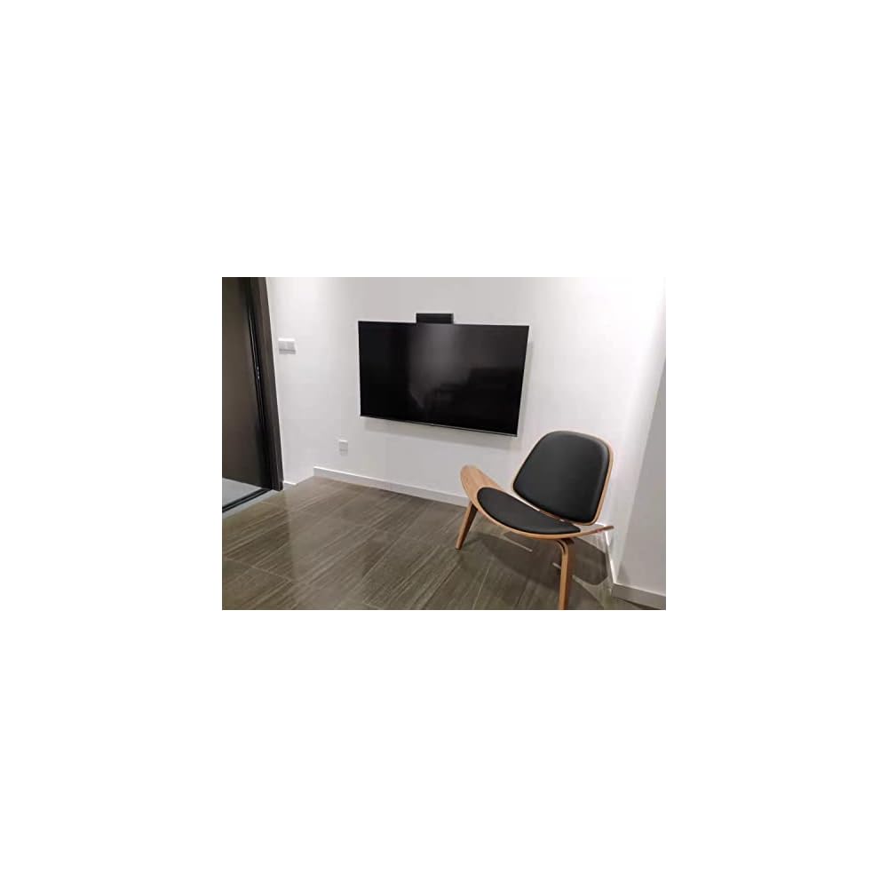Hans Wegner Style Three- Legged Shell Chair Ash Plywood White Faux Leather Accent Chair Living Room Furniture Mid-Century Modern Shell Chair (Wood Color-Black)
