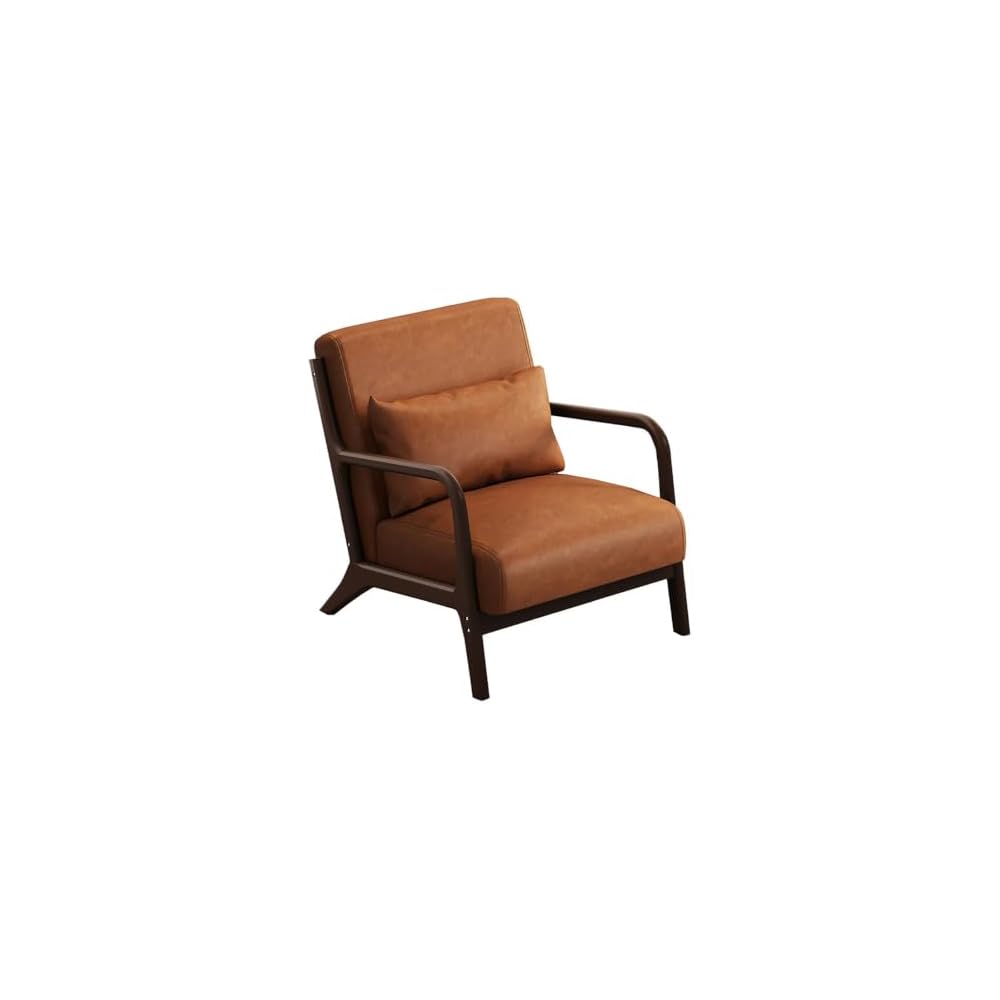 Mid Century Modern Accent Chair Green Walnut Ruberwood Frame PU Leather Lounge Cigar Chair Ergonomic Oversized Seat Single American Style Reading Armchair Comfy Lazy Sofa Chair For Living Room Bedroom