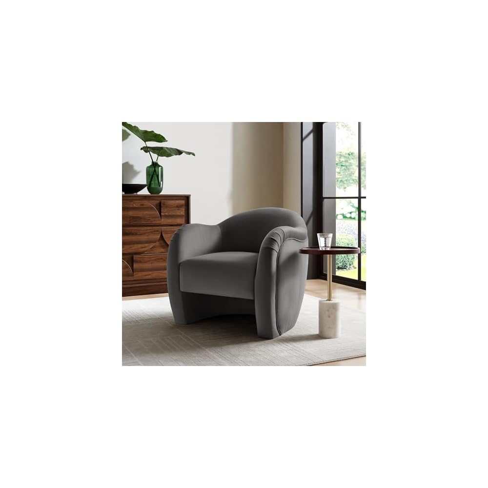 Modway Compose Barrel Chair with Performance Velvet Fabric in Storm Gray – Upholstered Accent Armchair with Curved Backrest – Cozy Lounge Chair for Reading – Round Comfy Single Sofa Club Chair