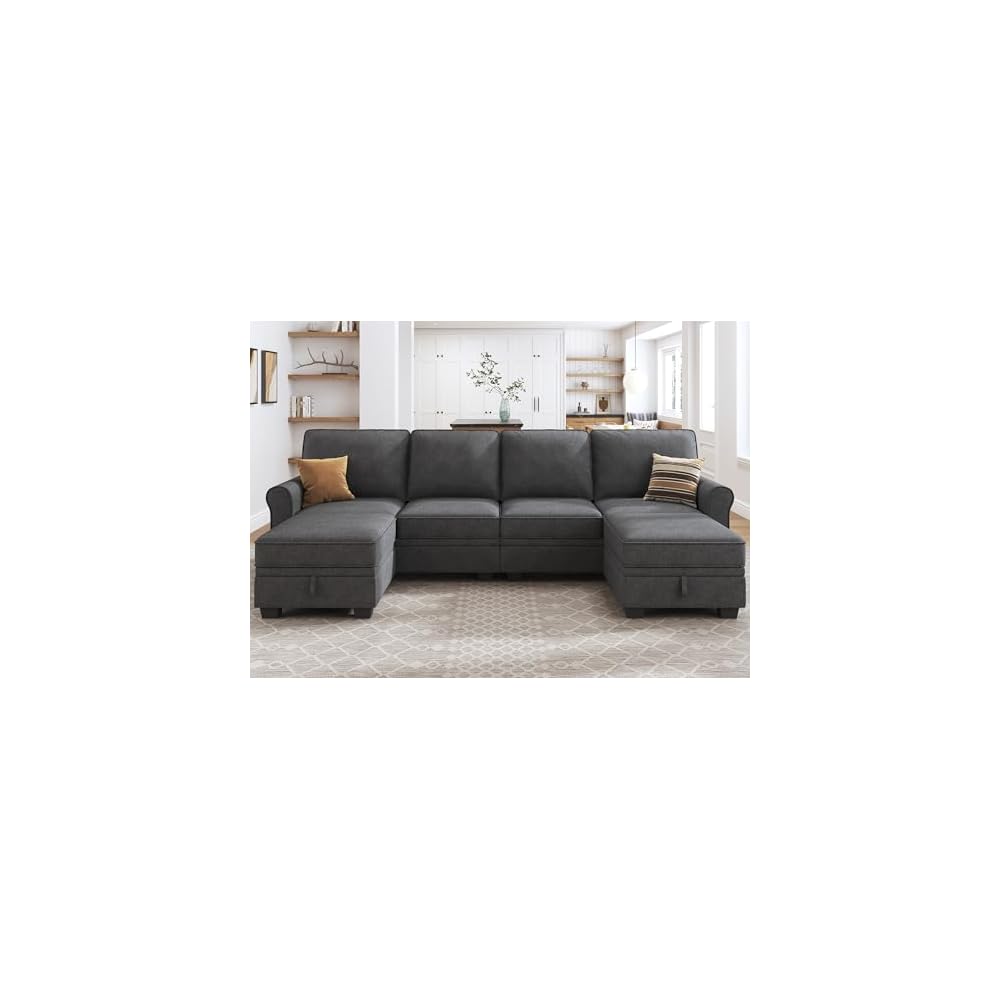 HONBAY U Shaped Sectional Sofa with Storage,Dark Grey