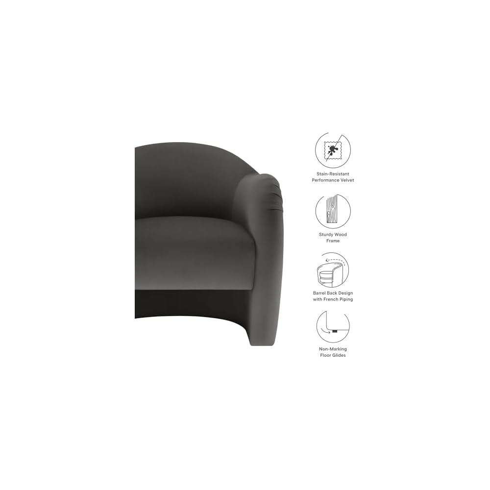 Modway Compose Barrel Chair with Performance Velvet Fabric in Storm Gray – Upholstered Accent Armchair with Curved Backrest – Cozy Lounge Chair for Reading – Round Comfy Single Sofa Club Chair