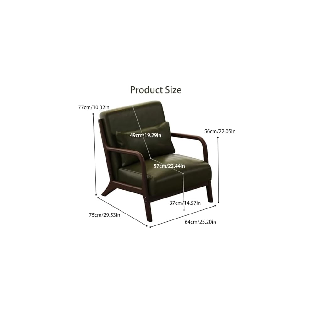Mid Century Modern Accent Chair Green Walnut Ruberwood Frame PU Leather Lounge Cigar Chair Ergonomic Oversized Seat Single American Style Reading Armchair Comfy Lazy Sofa Chair For Living Room Bedroom
