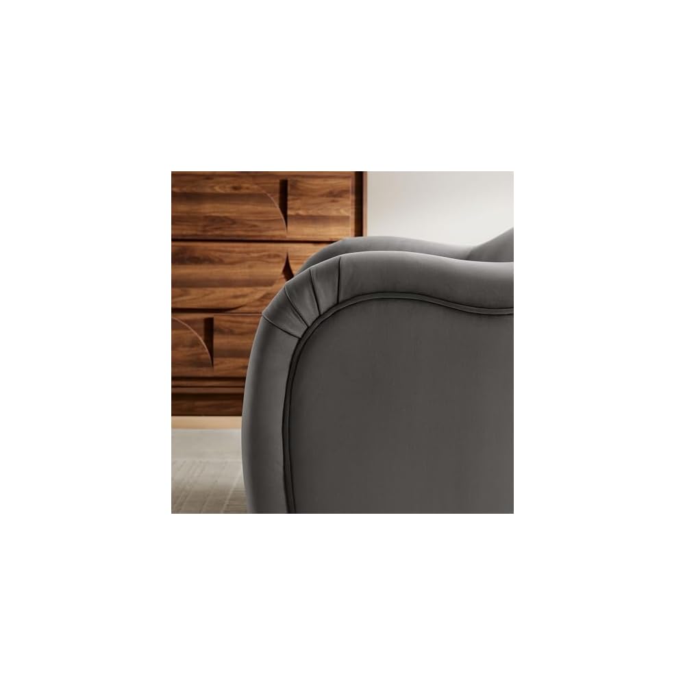 Modway Compose Barrel Chair with Performance Velvet Fabric in Storm Gray – Upholstered Accent Armchair with Curved Backrest – Cozy Lounge Chair for Reading – Round Comfy Single Sofa Club Chair