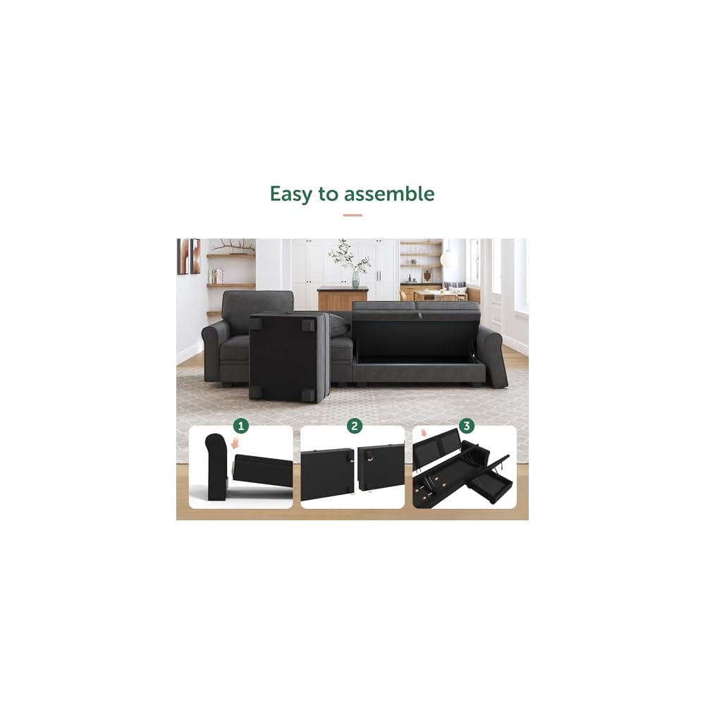 HONBAY U Shaped Sectional Sofa with Storage,Dark Grey