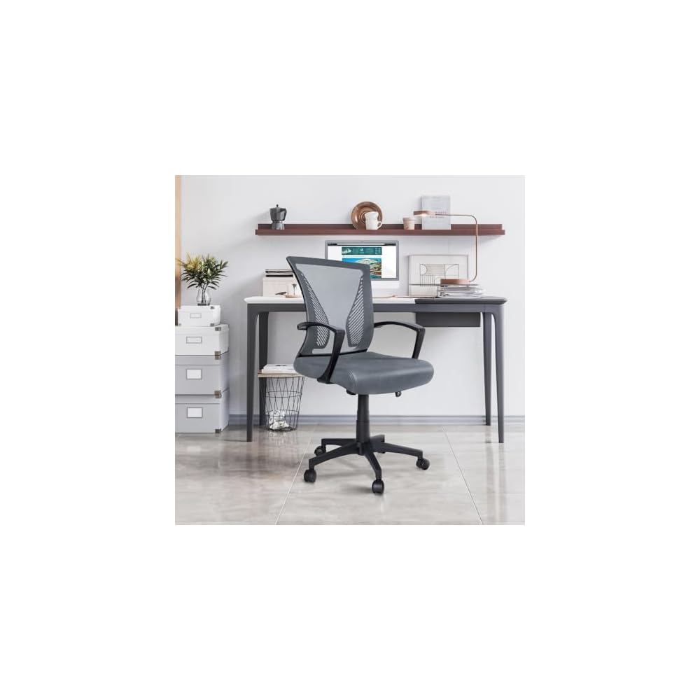 VOUNOT Ergonomic Office Desk Chair, Computer Chair, Executive Swivel Chair with Armrest & Back Support, Mesh Chair for Home Office, Grey