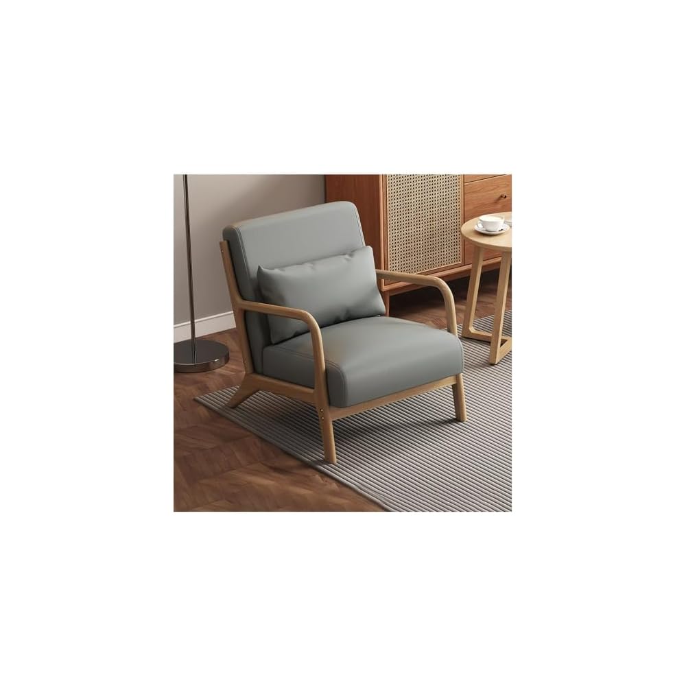Mid Century Modern Accent Chair Green Walnut Ruberwood Frame PU Leather Lounge Cigar Chair Ergonomic Oversized Seat Single American Style Reading Armchair Comfy Lazy Sofa Chair For Living Room Bedroom