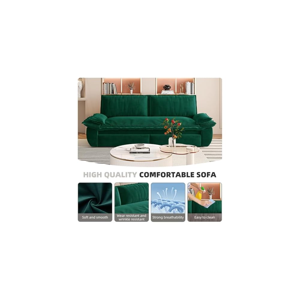 73.2'' Queen Size Sleeper Sofa Bed, Comfy Velvet Pull Out Couches, Green