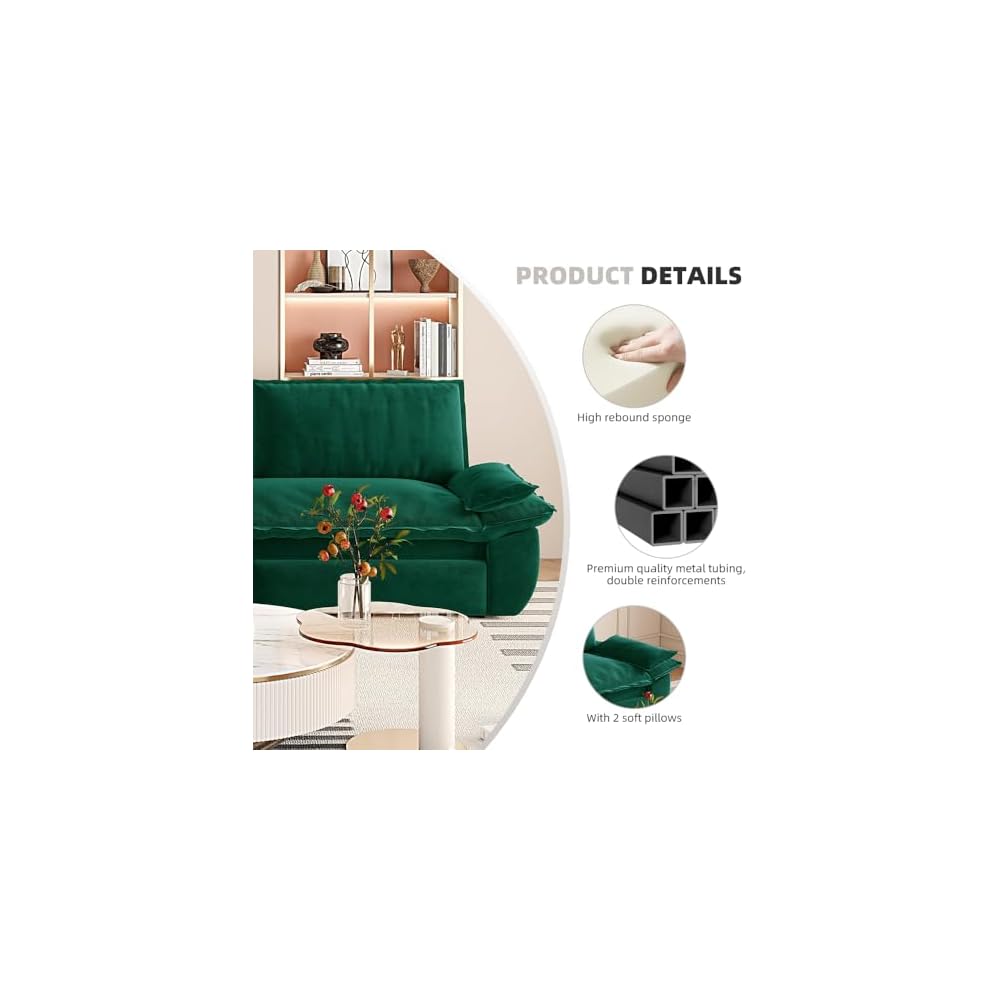 73.2'' Queen Size Sleeper Sofa Bed, Comfy Velvet Pull Out Couches, Green