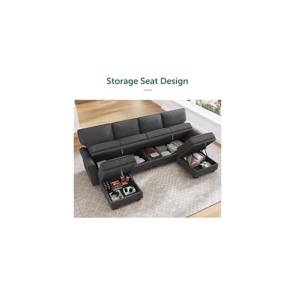 HONBAY U Shaped Sectional Sofa with Storage,Dark Grey