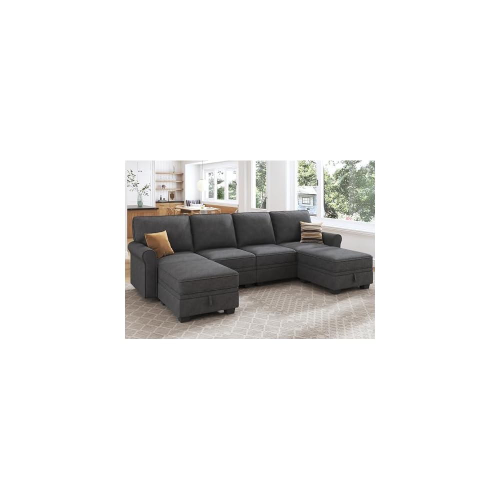 HONBAY U Shaped Sectional Sofa with Storage,Dark Grey