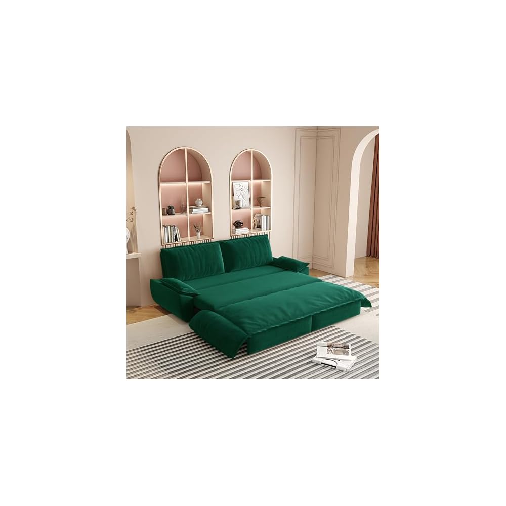 73.2'' Queen Size Sleeper Sofa Bed, Comfy Velvet Pull Out Couches, Green