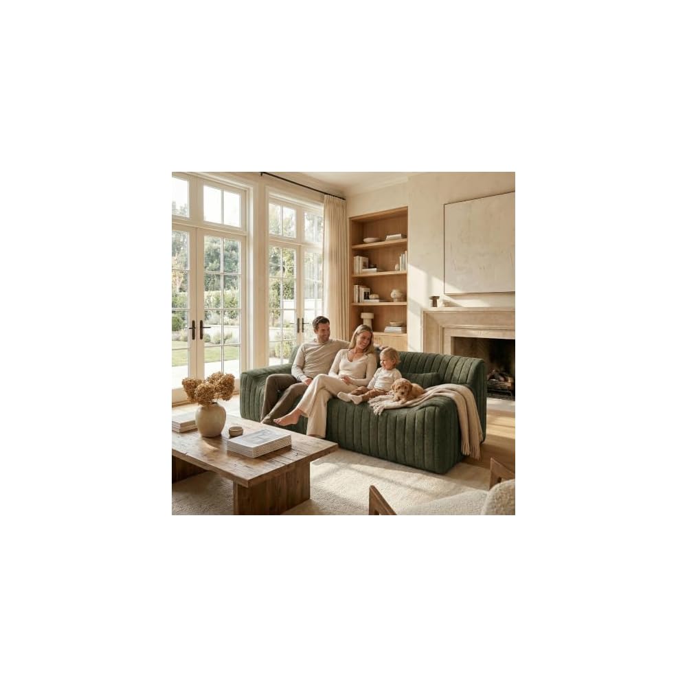 HNY 81.5“ Boneless Sofa Couch, Modern 3-Seater Sofa with Deep Seat, Green