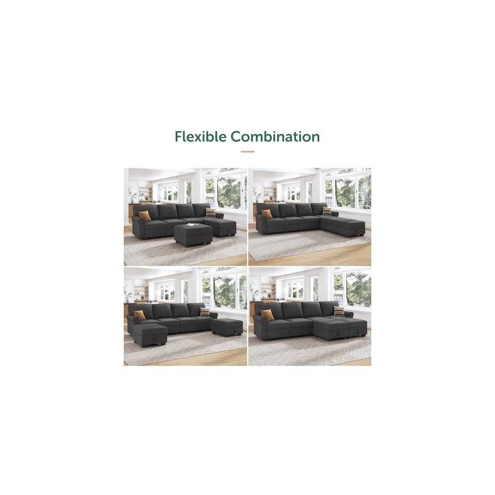 HONBAY U Shaped Sectional Sofa with Storage,Dark Grey