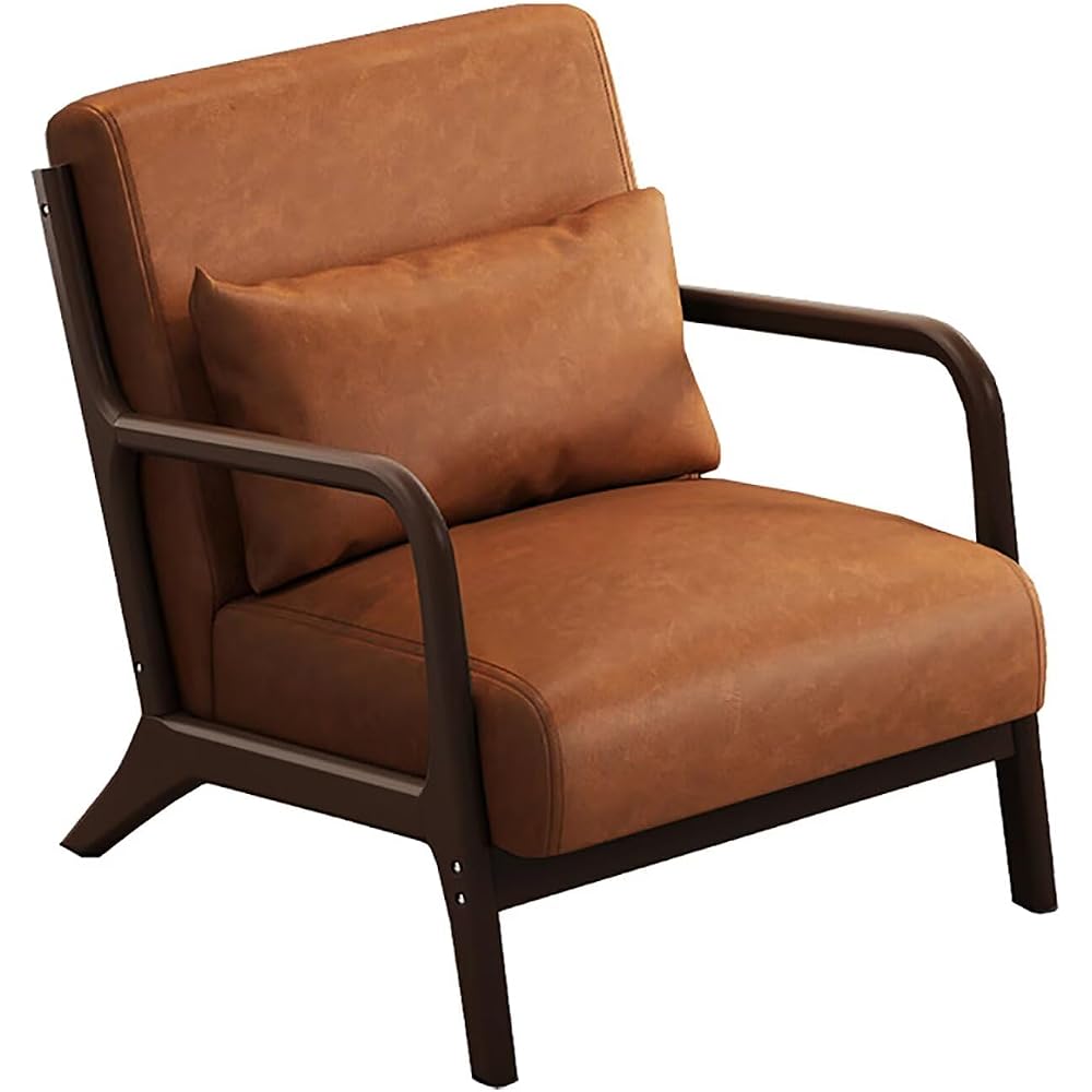 Mid Century Modern Accent Chair Green Walnut Ruberwood Frame PU Leather Lounge Cigar Chair Ergonomic Oversized Seat Single American Style Reading Armchair Comfy Lazy Sofa Chair For Living Room Bedroom
