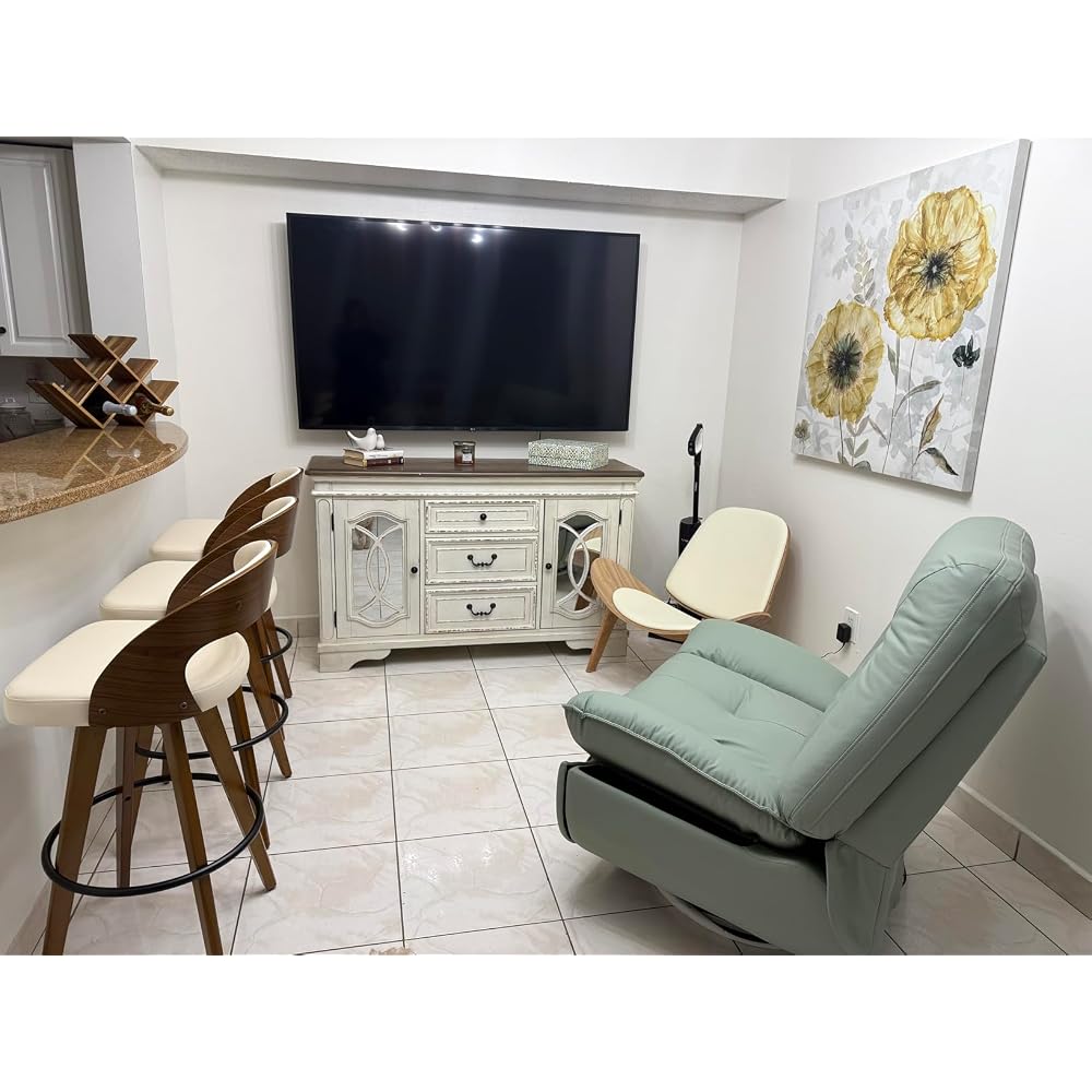 Hans Wegner Style Three- Legged Shell Chair Ash Plywood White Faux Leather Accent Chair Living Room Furniture Mid-Century Modern Shell Chair (Wood Color-Black)