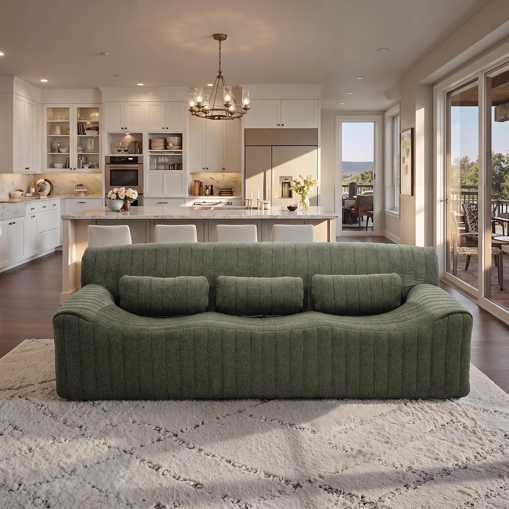 HNY 81.5“ Boneless Sofa Couch, Modern 3-Seater Sofa with Deep Seat, Green